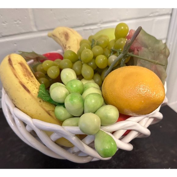 Lindsey Jordan Ceramic Basket Bread Fruit Bowl 10” White Open Weave - Picture 1 of 5